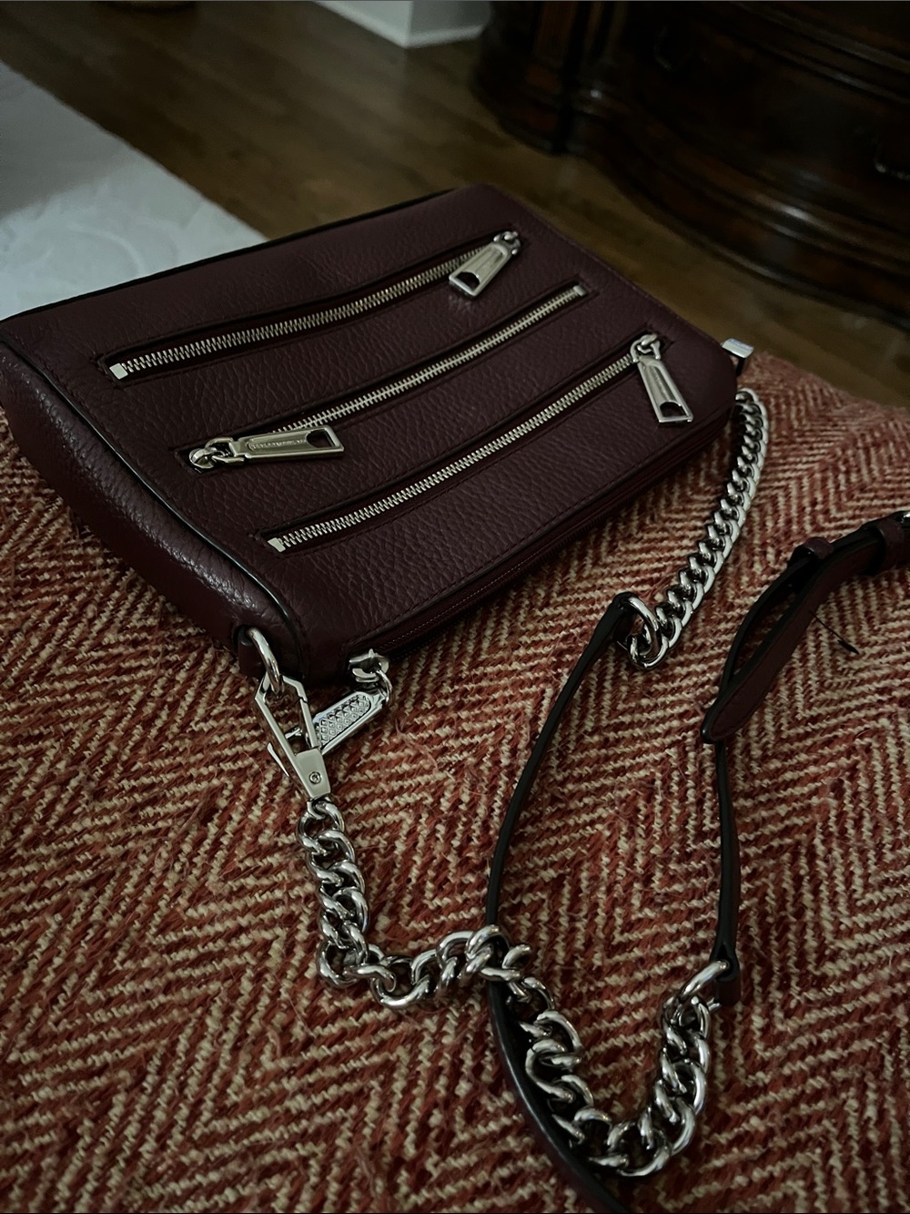 Rebecca Minkoff Dark Wine Leather Crossbody with Silver Hardware